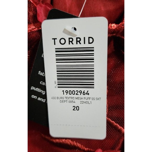 NEW Torrid Women's Textured Floral Mesh Puff Short Sleeve Dress Red Plus Size 20 - Picture 8 of 12